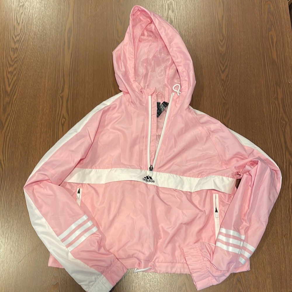 Pink Adidas Cropped Jacket - Size XS